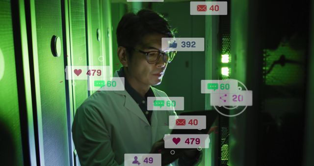 Scientist Monitoring Social Media Data in Data Center - Download Free Stock Images Pikwizard.com