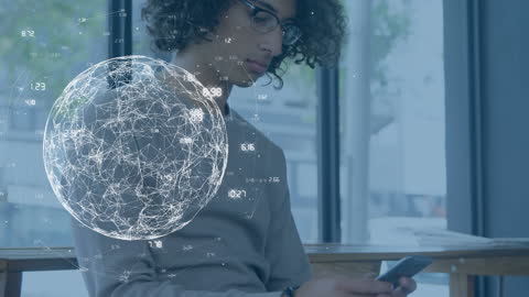 Man Using Smartphone with Digital Network Overlay