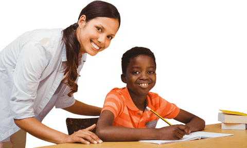 transparent tutor helping boy with homework at desk - Download Free Stock Videos Pikwizard.com
