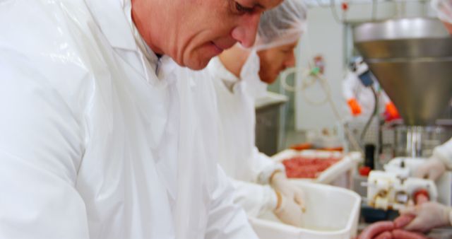 Butchers Working on Sausage Preparation in Kitchen - Download Free Stock Images Pikwizard.com