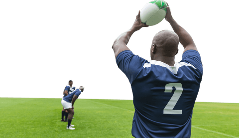 Transparent rugby player throwing ball outdoors