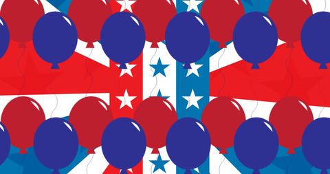 Red and Blue Balloons with American Flag Background