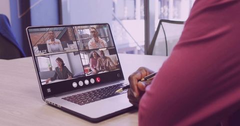 Professional video conference call in modern workspace