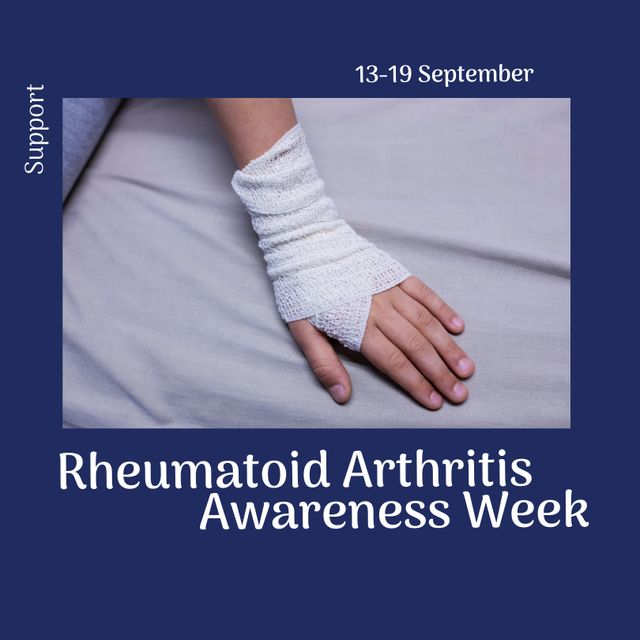 Promoting awareness of Rheumatoid Arthritis by showing a bandaged hand signifies the challenges faced by those affected. This can be used for healthcare campaigns, educational materials, or support group information to raise understanding and encourage solidarity during Rheumatoid Arthritis Awareness Week.