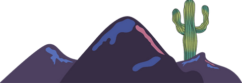 Purple hills and green cactus with transparent background illustration