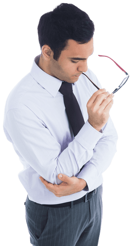 Transparent Thoughtful businessman holding glasses