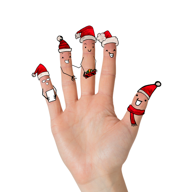 Hand with Five Santa Claus-Inspired Characters on Transparent Background - Download Free Stock Videos Pikwizard.com