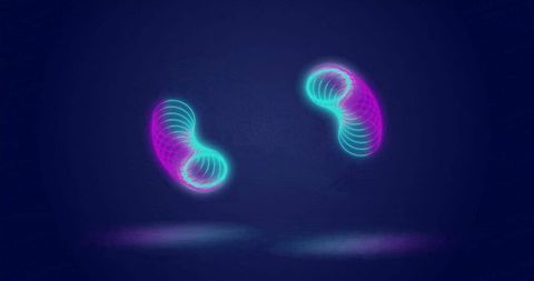 Abstract neon circles moving on dark background