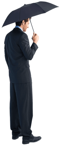Transparent businessman with black umbrella in professional attire