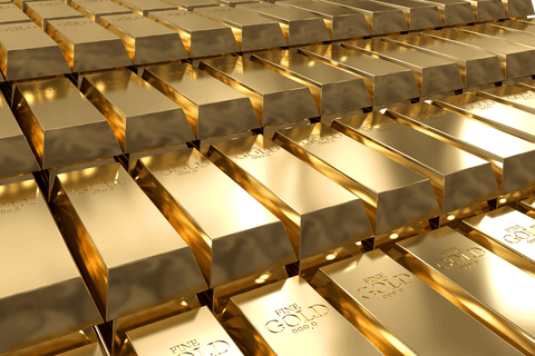 Glittering display of polished gold bars with a transparent gloss