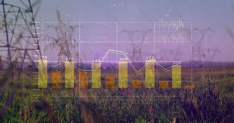 Futuristic Chart Overlay on Energy Field at Dusk