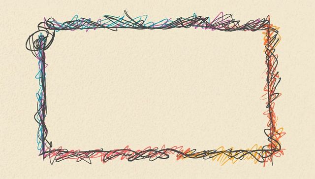 Colorful hand-drawn scribble frame on beige textured paper for stationery and design