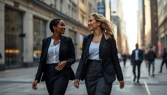 Professional Businesswomen Walking in Urban City Environment