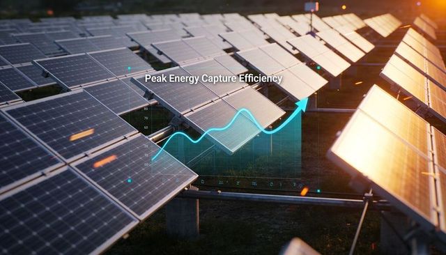 Solar Farm Capturing Sunlight Showing Rising Energy Capture Efficiency Graph