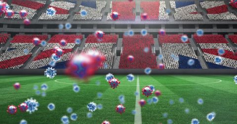 Covid-19 Cells Hovering Over Stadium with UK Flag Theme - Download Free Stock Images Pikwizard.com