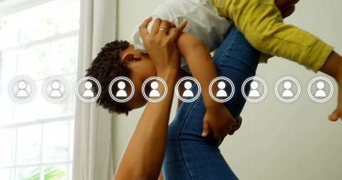 Mother and Child Happy Bonding with Digital Social Network Concept