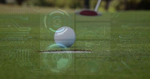Golf Ball on Edge of Hole with Holographic Technology Overlay