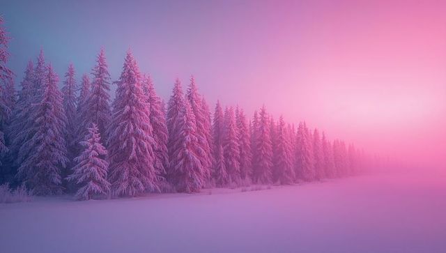 Winter Wonderland with Snow-Covered Pines at Dawn