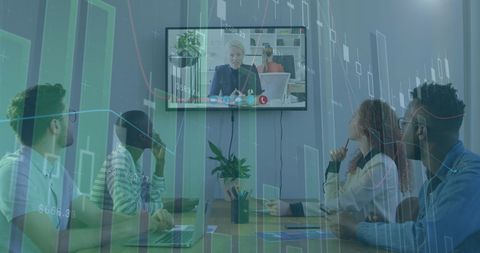 Diverse Team Discussing Virtual Financial Data Analysis