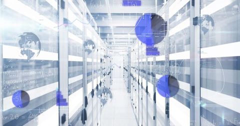 Futuristic Data Center Corridor with Floating Digital Nodes