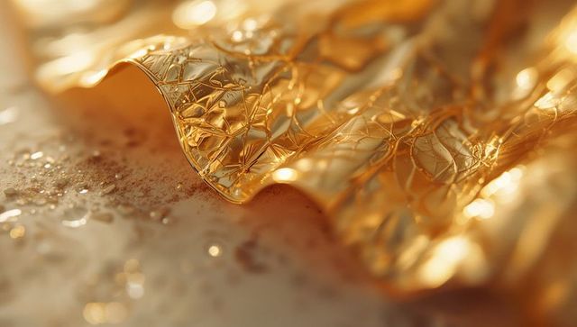 Shimmering Cracked Golden Foil Macro Close-up of AI-Generated Textures