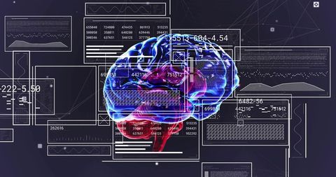 Holographic Brain Visualizing Neural Networks and Data HUD with Futuristic Neon Interface