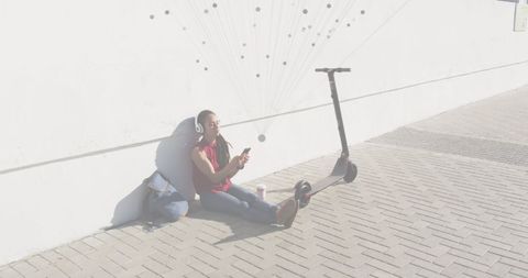 Relaxed young woman connects technology with music and ride