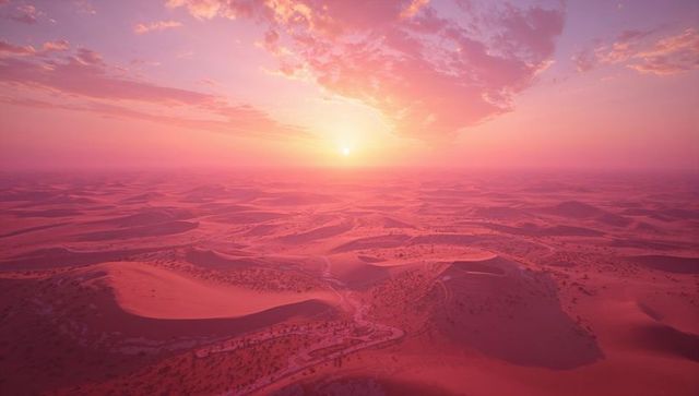 Sunset over Expansive Sand Dunes in Serene Desert Landscape