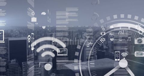 Digital Data Icons Overlaying Urban Cityscape - Download Free Stock Images Pikwizard.com