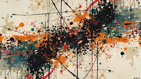 Dynamic abstract canvas with vibrant splatters