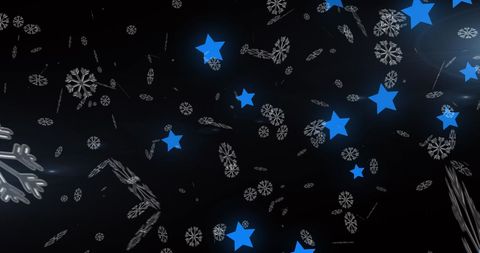 Falling Snowflakes and Glowing Blue Stars Celebration Background