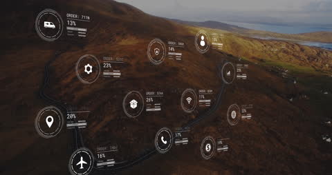 Digital Data Network Overlay on Scenic Landscape