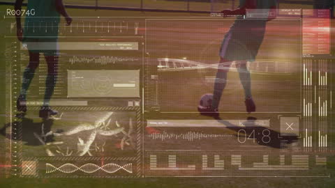 Futuristic Interface Over Team Playing Soccer on Field