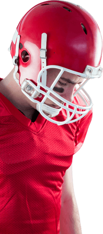 American football player wearing red helmet and jersey transparent background