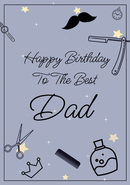 Happy Birthday to the Best Dad With Stylish Icons on Purple Background - Download Free Stock Templates Pikwizard.com