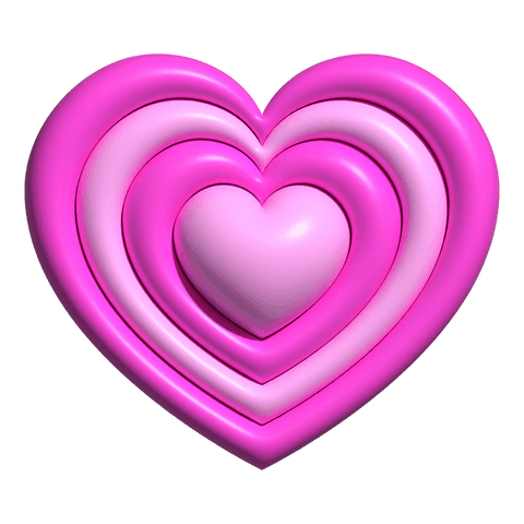 Transparent pink layered 3d heart with glossy concentric rings, polished ornament