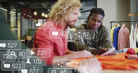 Diverse designers collaborating with social media concept