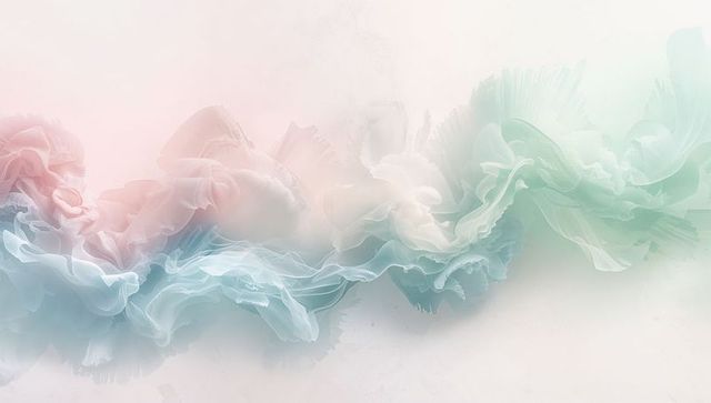 Flowing pastel chiffon ribbon across minimalist canvas, ethereal translucent gradient