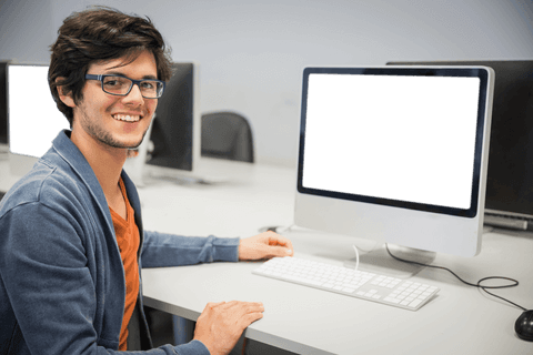 Smiling Businessman Working on Transparent Screen Computer - Download Free Stock Videos Pikwizard.com