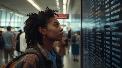 Traveler Checking Departure Times at Busy Airport