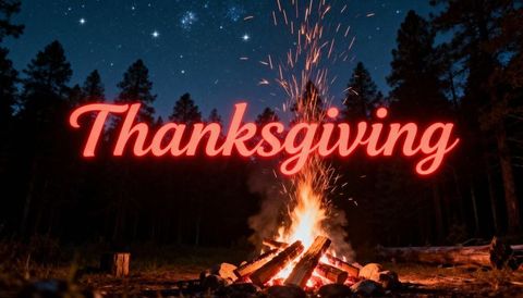 Thanksgiving Bonfire Night Campfire Sparks Under Starry Sky Rustic Cozy Autumn Gathering