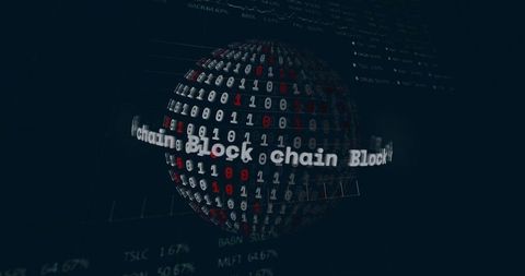 Digital Blockchain Sphere with Rotating Binary and Chart Overlays - Download Free Stock Images Pikwizard.com