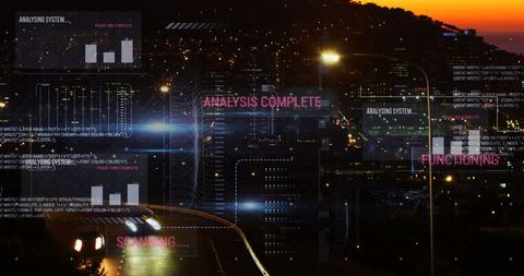 High-Tech Data Interface Over Cityscape Traffic at Night - Download Free Stock Images Pikwizard.com