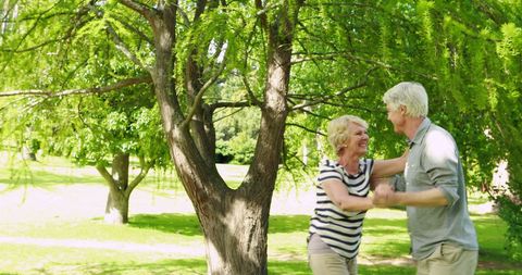 Senior Couple Dancing Joyfully in Sunny Park Outdoors