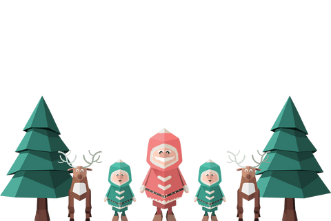 Transparent Christmas Forest Scene Illustration with Santa and Elves