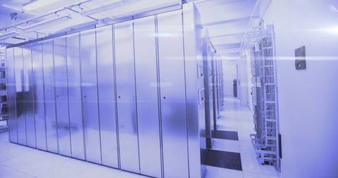 Futuristic Server Room Representing Digital Data Processing