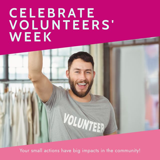 Celebrating Volunteers' Week with Enthusiastic Male Volunteer Cheering - Download Free Stock Templates Pikwizard.com