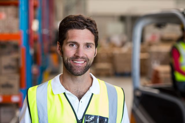Portrait of smiling warehouse worker - Download Free Stock Photos Pikwizard.com