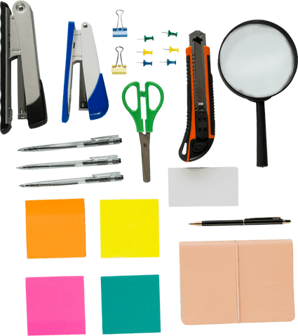 transparent set of colorful office stationery essentials arranged differently - Download Free Stock Videos Pikwizard.com