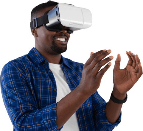 Man Using VR Headset on Transparent Background Smiling with Open Hands - Download Free Stock Videos Pikwizard.com